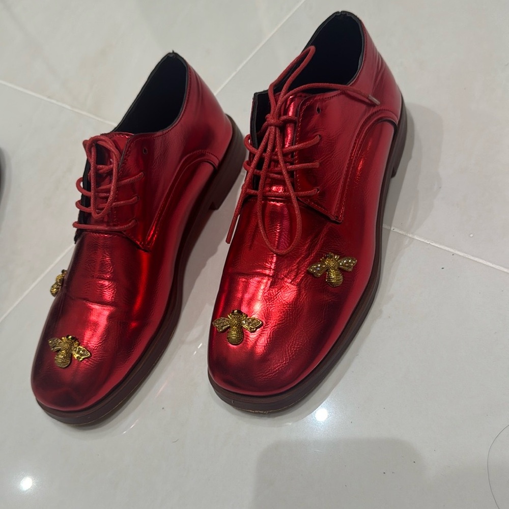 Red and Gold Patent Leather Oxfords - Picture 3 of 4